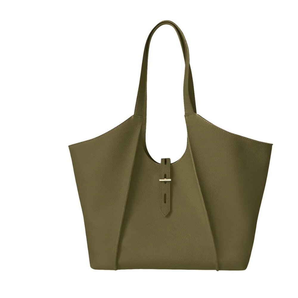 Tote Le Monde Milan Genuine Leather Tote Bag Shoulder Purse Olive Green Gold - Picture 7 of 13